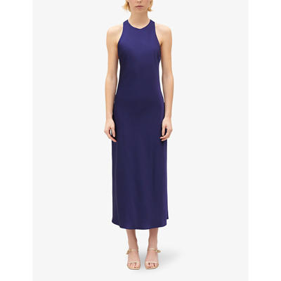 Shop Claudie Pierlot Women's Bleus Round-neck Sleeveless Satin Midi Dress
