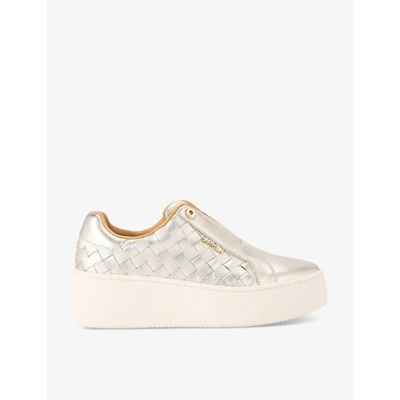 Shop Carvela Women's Gold Connected Laceless Leather Low-top Trainers