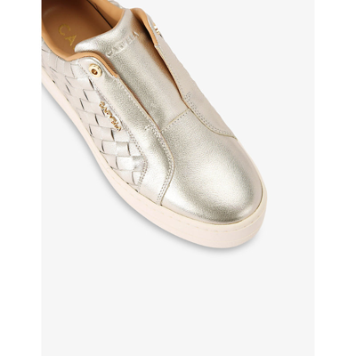 Shop Carvela Women's Gold Connected Laceless Leather Low-top Trainers