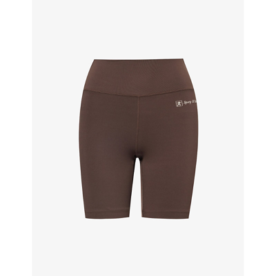 Shop Sporty And Rich Sporty & Rich Women's Chocolate Logo-print High-rise Stretch-woven Shorts