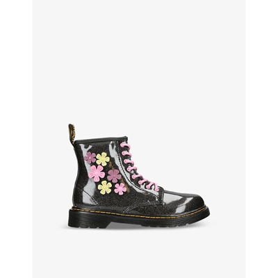 Shop Dr. Martens' Dr Martens Girls Black Kids 1460 Glitter And Flower-appliqué Woven Ankle Boots