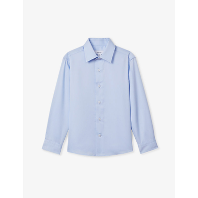 Shop Reiss Remote Slim-fit Cotton Shirt 3-14 Years In Soft Blue