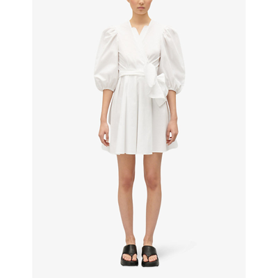 Shop Claudie Pierlot Women's Naturels Wrap-front Puff-sleeve Cotton Mini Dress