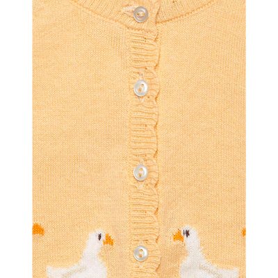 Shop Trotters Girls Pale Yellow Kids Duckling Cotton And Wool Knitted Cardigan 0-9 Months