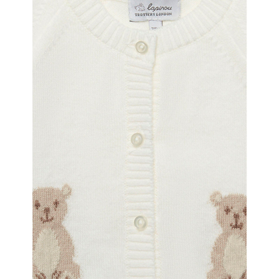Shop Trotters Girls Off White Kids Teddy Bear Bear-motif Cotton And Wool-blend Cardigan 0-9 Months