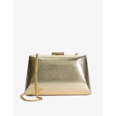 Shop Dune Bellaria Angled Faux-leather Clutch In Gold-reptile Synthetic