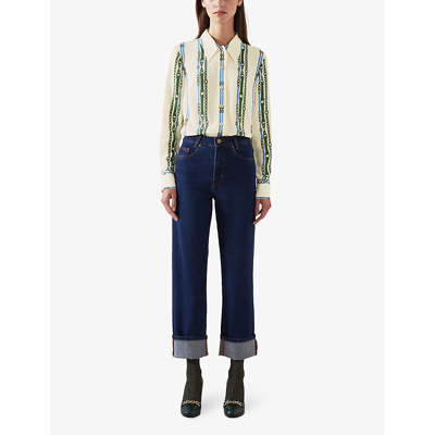 Lk Bennett Hardy Graphic-print Button-down Top In Cre-multi