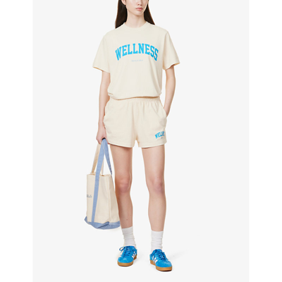 Shop Sporty And Rich Sporty & Rich Women's Cream Wellness Logo-print Mid-rise Cotton-jersey Shorts