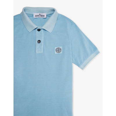 Shop Stone Island Boys Blue Kids Brand-patch Split-hem Cotton-piqué Polo Shirt 4-14 Years