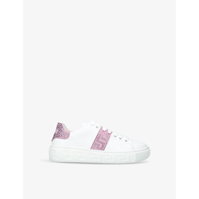 Shop Versace La Greca Brand-print Leather Low-top Trainers In White