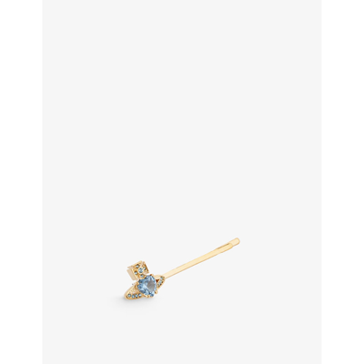 Shop Vivienne Westwood Jewellery Ariella Brass And Opal Orb Bobby Pin In Gold,aqua Crys,blue