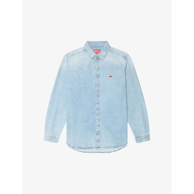 Shop Diesel Men's 1 D-simple Logo-embroidered Denim Shirt