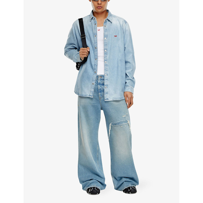 Diesel D-simply Logo-embroidered Denim Shirt In 1