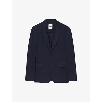 Shop Sandro Mens Bleus Separable Flap-pocket Regular-fit Stretch-woven Blazer