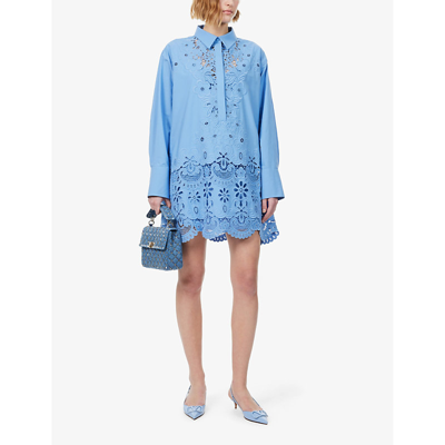 Shop Valentino Garavani Womens Lilac Blue Scallop-trim Collar Cotton Mini Dress