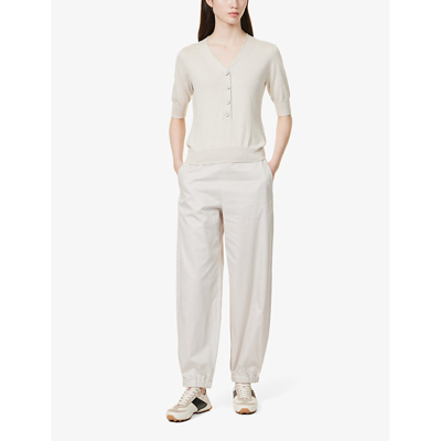 Shop Max Mara Women's Stone Candela Cropped Tapered-leg Cotton Trousers