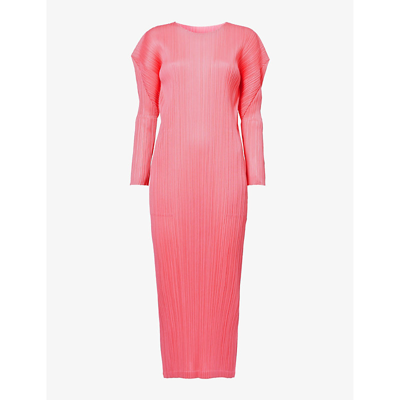 Shop Issey Miyake February Pleated Knitted Midi Dress In Bright Pink