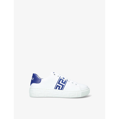 Shop Versace La Greca Leather Low-top Trainers In White
