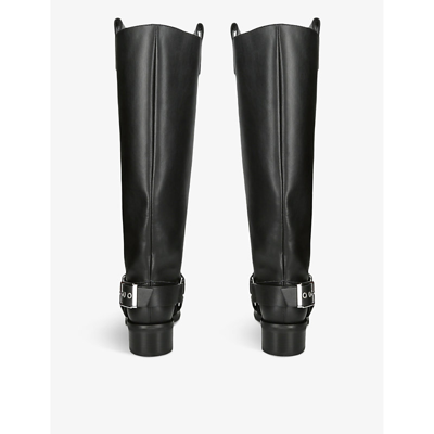 Shop Ganni Women's Black Buckle-embellished Leather Knee-high Boots
