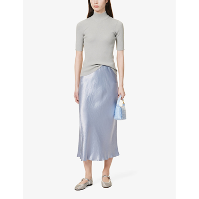 Shop Max Mara Women's Sky Blue Alessio Flared-hem Satin Midi Skirt