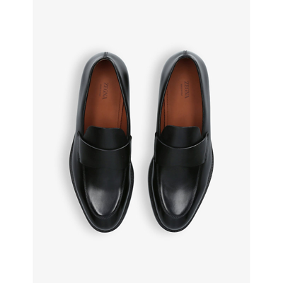 Shop Ermenegildo Zegna Zegna Men's Black Torino Tonal-stitching Leather Loafers
