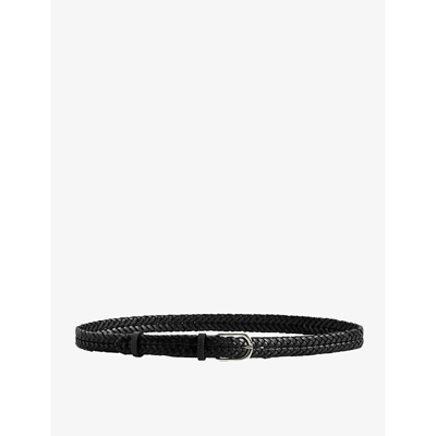 Shop Claudie Pierlot Womens Noir / Gris Logo-buckle Leather Belt