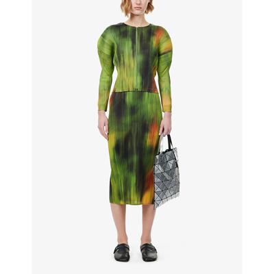 Shop Issey Miyake Pleats Please  Women's Spinach Turnip And Spinach Abstract-pattern Knitted Jacket