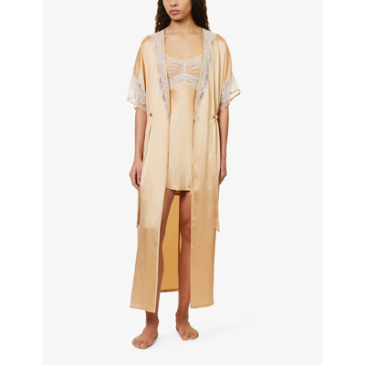 Shop Nk Imode Women's Sunny Glow/ Dove Agatha Lace-trim Silk Robe