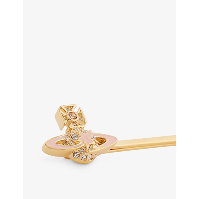 Shop Vivienne Westwood Jewellery Darlene Brass And Enamel Orb Bobby Pin In Gold,light Peach,crystal