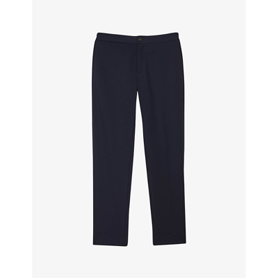 Shop Sandro Men's Bleus Unstructured Mid-rise Slim-fit Straight-leg Stretch-woven Trousers