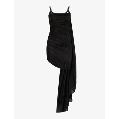 Shop Mugler Ruched Draped-panel Stretch-woven Mini Dress In Black