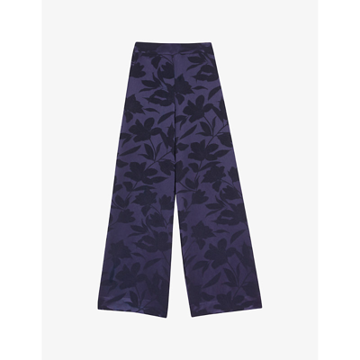Shop Ted Baker Women's Navy Maurah Wide-leg High-rise Woven Trousers