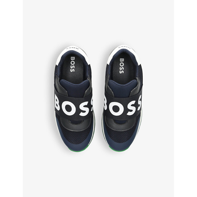 Shop Boss By Hugo Boss Logo-strap Low-top Mesh Woven Trainers In Navy