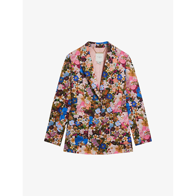Shop Ted Baker Madonia Floral-print Woven Blazer In Black