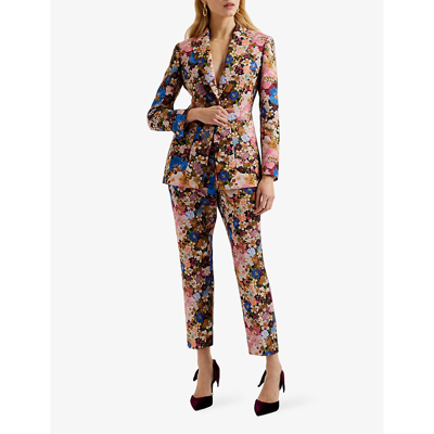 Shop Ted Baker Madonia Floral-print Woven Blazer In Black