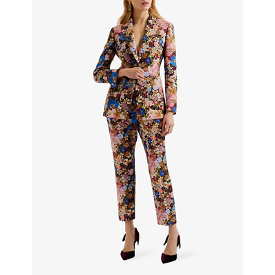 Shop Ted Baker Women's Black Madonia Floral-print Woven Blazer