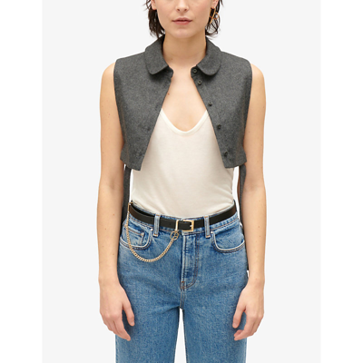 Shop Claudie Pierlot Women's Noir / Gris Removable Button-down Wool-blend Collar