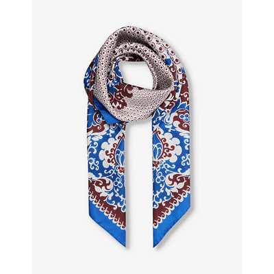 Shop Weekend Max Mara Marzia Floral-pattern Silk Scarf In Shaded Light Blue