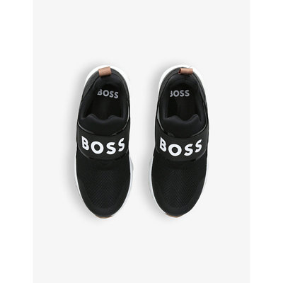 Shop Boss By Hugo Boss Boys Black Kids Logo-strap Low-top Mesh Woven Trainers