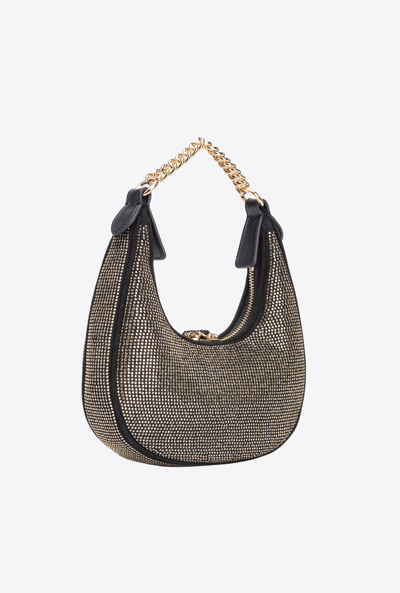 Pinko Mini Brioche Bag Hobo Avec Strass All-over In Noir Limousine-or Brillant