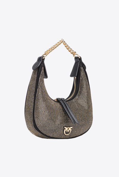 Pinko Mini Brioche Bag Hobo Avec Strass All-over In Noir Limousine-or Brillant
