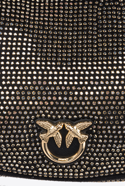 Pinko Mini Brioche Bag Hobo Avec Strass All-over In Noir Limousine-or Brillant