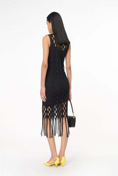 Shop Pinko Mesh-effect Mini Dress With Fringing In Noir Limousine