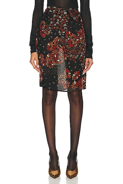 Shop Saint Laurent Floral Skirt In Noir Multicolor