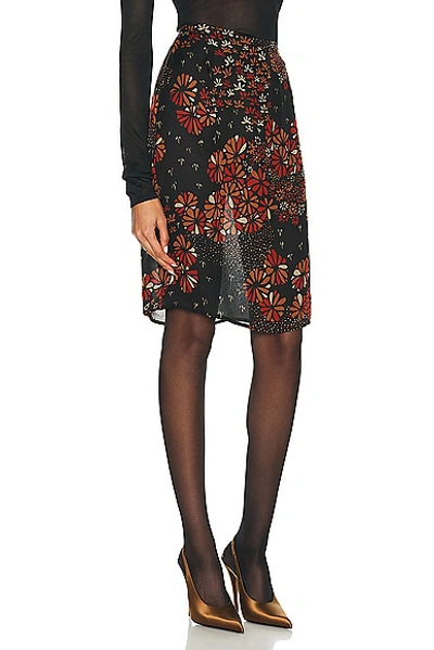 Saint Laurent Floral Chiffon Pencil Skirt In Noir Multicolor