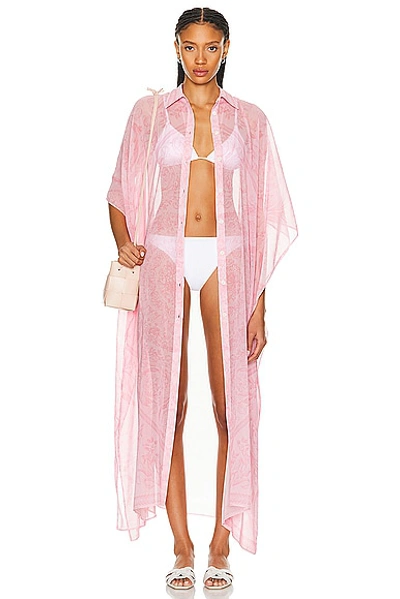 Shop Versace Chiffon Robe Coverup Dress In Pale Pink