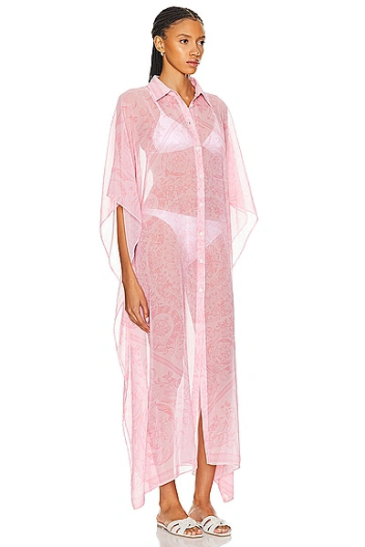 Shop Versace Chiffon Robe Coverup Dress In Pale Pink