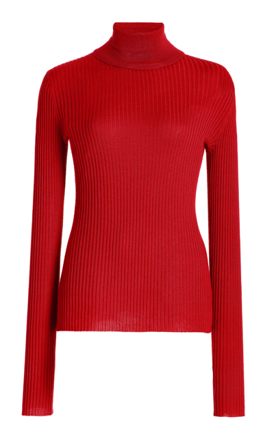 Shop Gabriela Hearst Peppe Ribbed-knit Cashmere-silk Turtleneck Sweater In Red