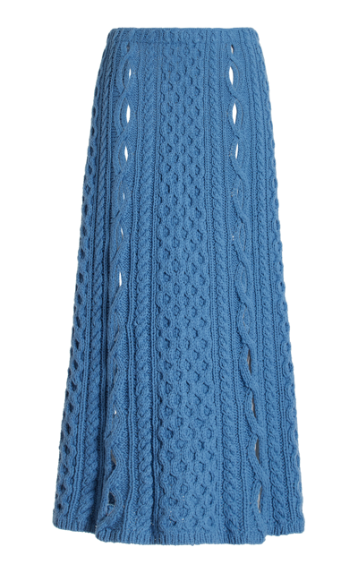 Shop Gabriela Hearst Castel Open-knit Cashmere Skirt In Blue