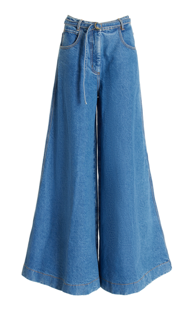 Shop Outland Denim X Karen Walker Duster Belted High-rise Flare Jeans In Blue